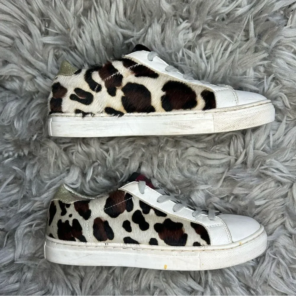 P448 cow hair leopard print lace up sneakers girl’s shoe size 2